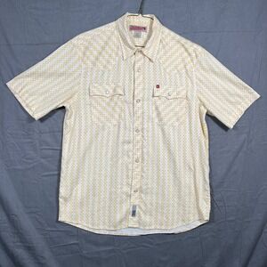VTG Quiksilver Shirt Mens M White Pearl Snap Western AOP Logo Billabong Surf Y2K
